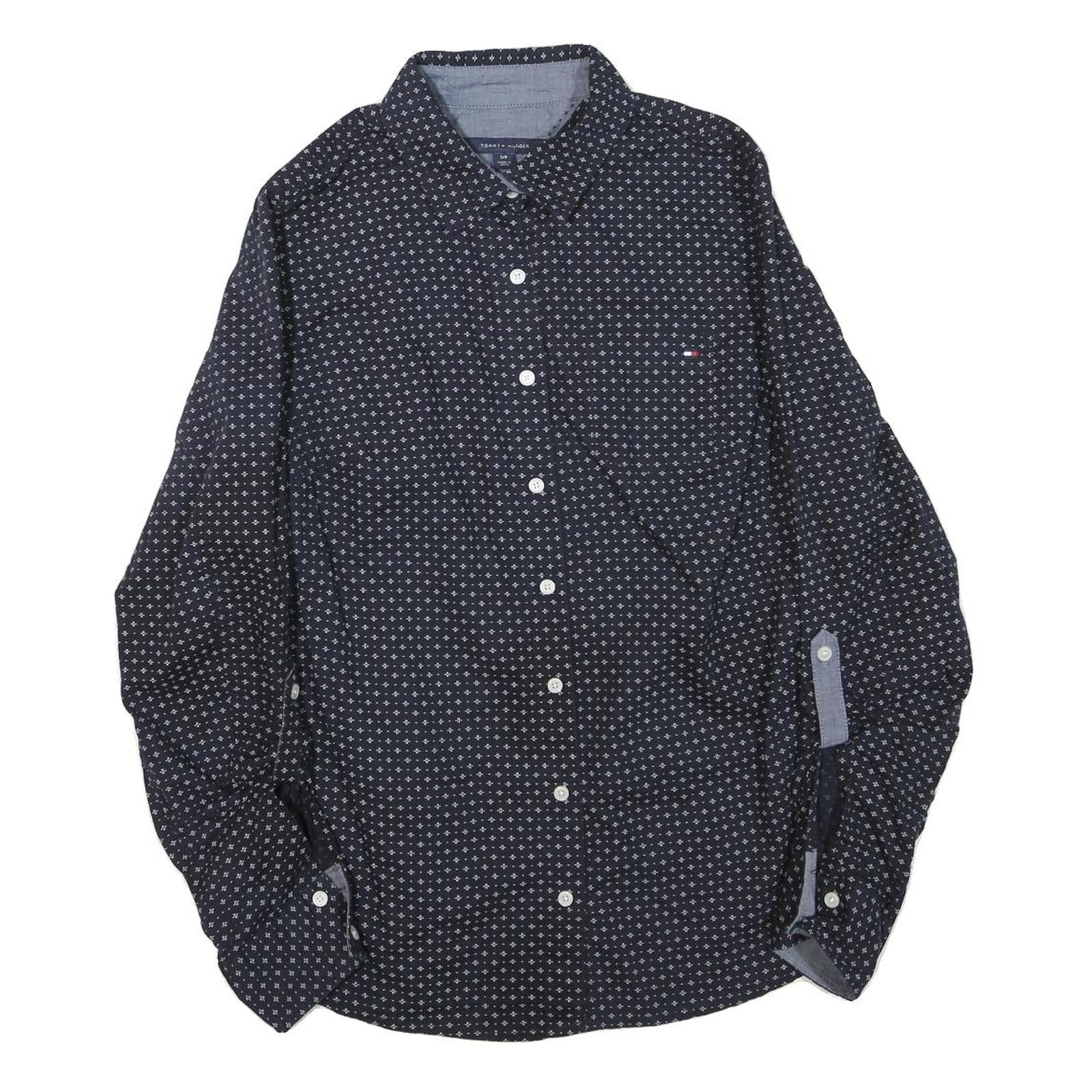 TOMMY HILFIGER Womens Blue & White Printed Shirt S Button Front Casual