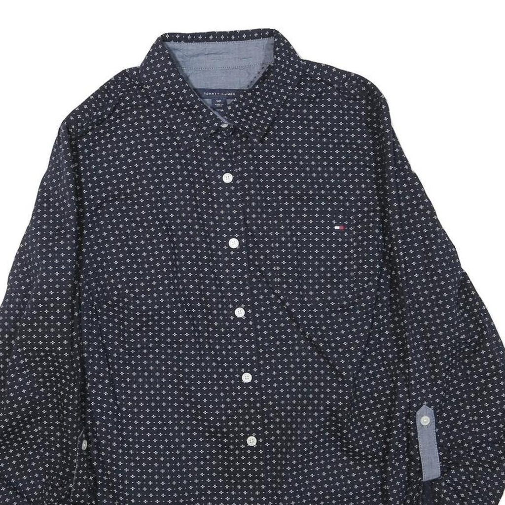 TOMMY HILFIGER Womens Blue & White Printed Shirt S Button Front Casual