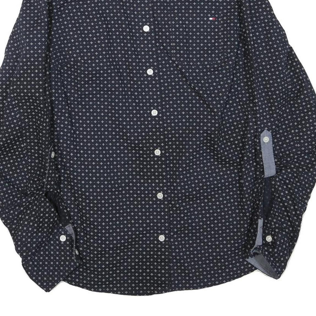 TOMMY HILFIGER Womens Blue & White Printed Shirt S Button Front Casual