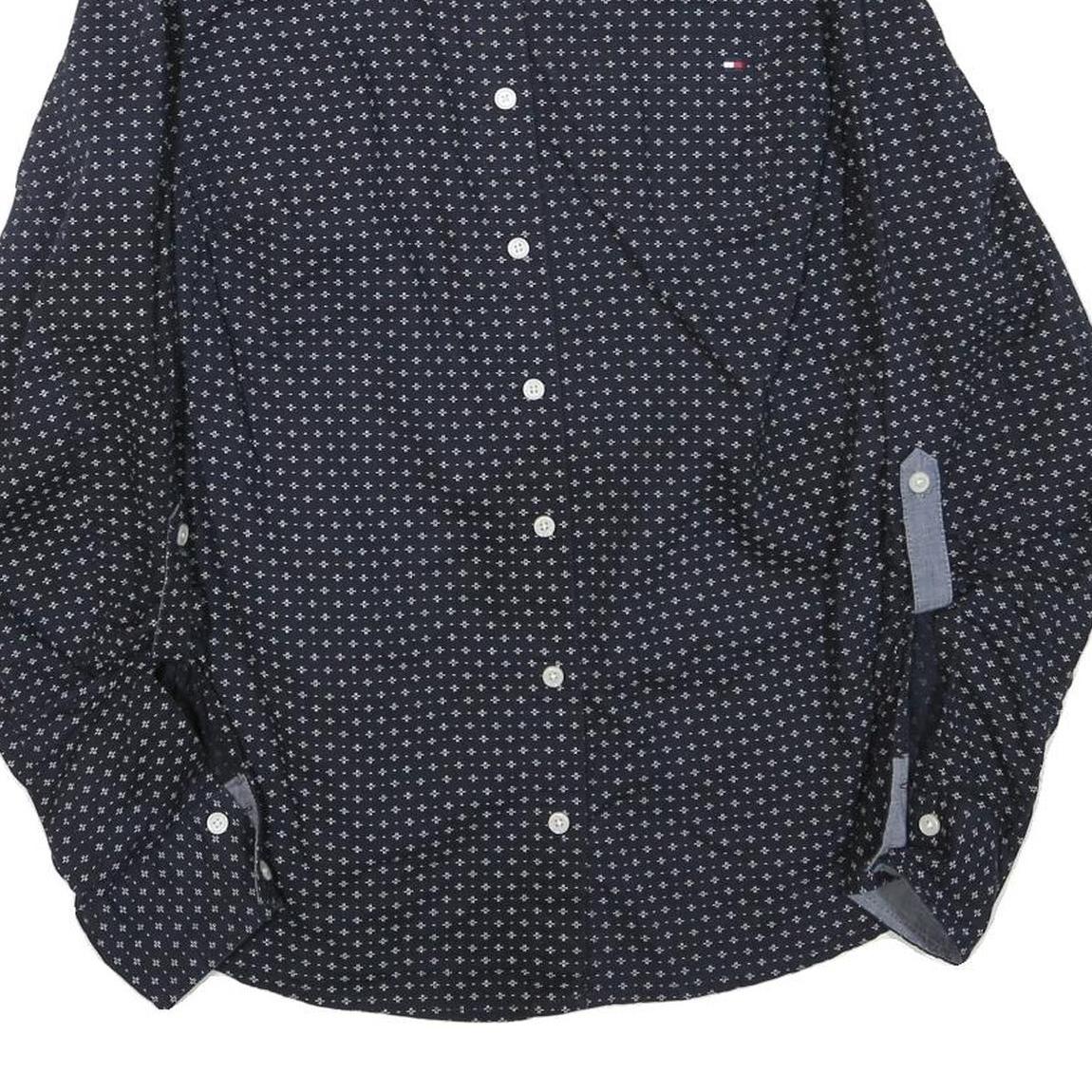 TOMMY HILFIGER Womens Blue & White Printed Shirt S Button Front Casual