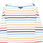 TOMMY HILFIGER Womens White & Multi Stripe Pattern Plain Crew Neck Basic Knit