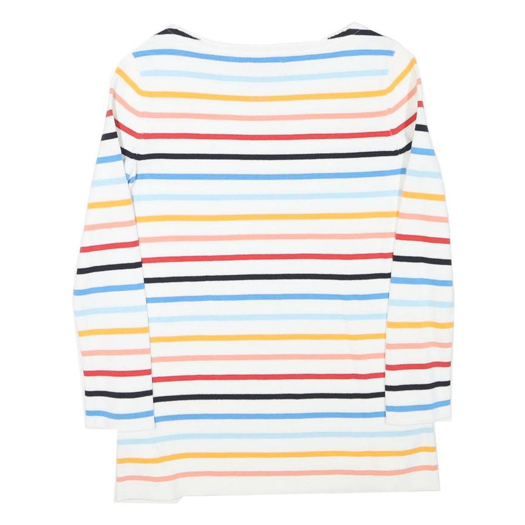TOMMY HILFIGER Womens White & Multi Stripe Pattern Plain Crew Neck Basic Knit