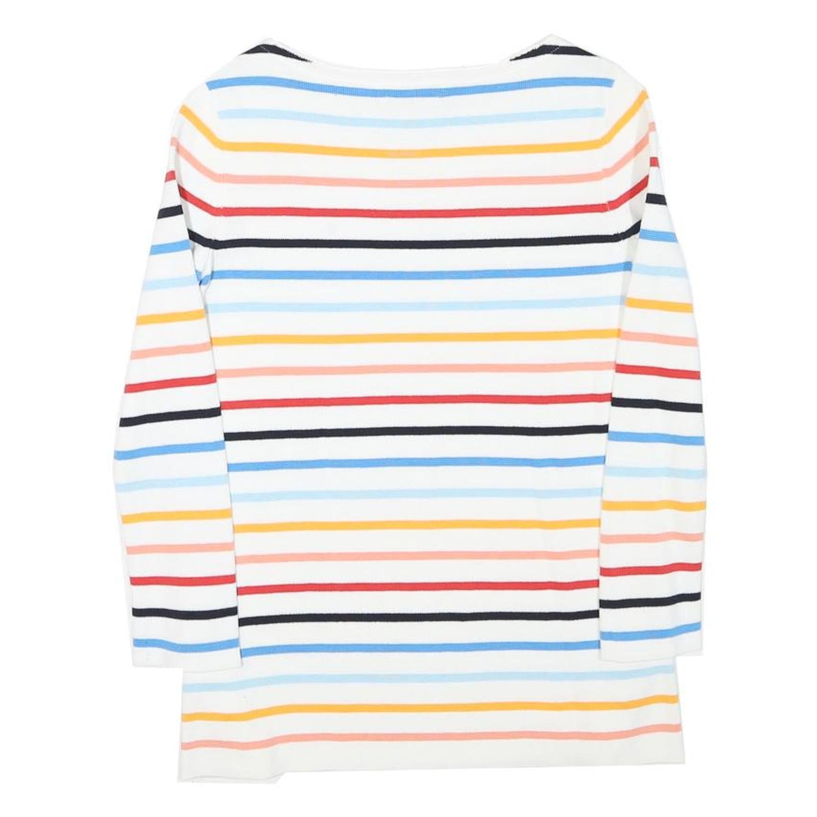 TOMMY HILFIGER Womens White & Multi Stripe Pattern Plain Crew Neck Basic Knit