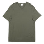CALVIN KLEIN Mens Green V-Neck Short Sleeve Cotton Blend Top L Casual