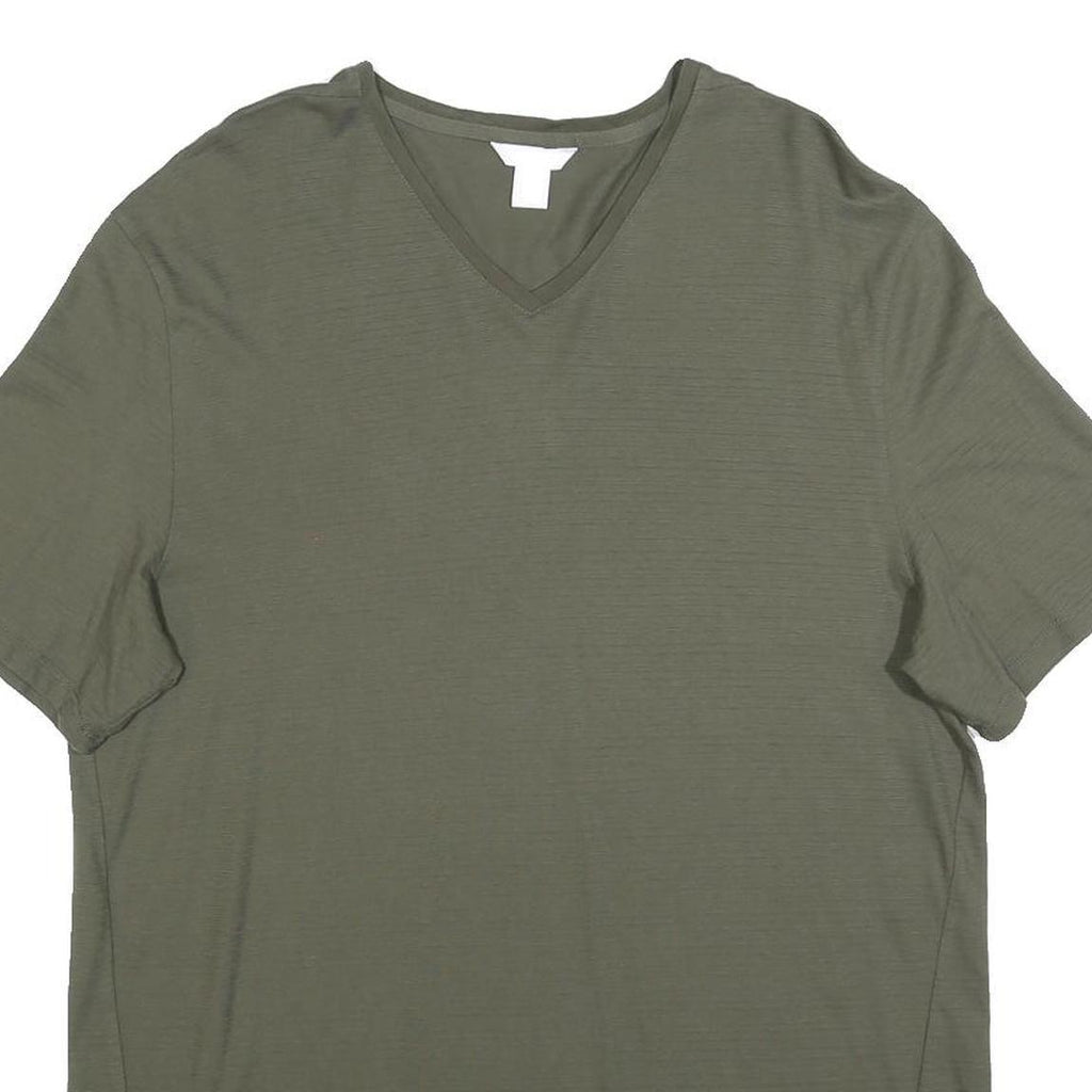 CALVIN KLEIN Mens Green V-Neck Short Sleeve Cotton Blend Top L Casual