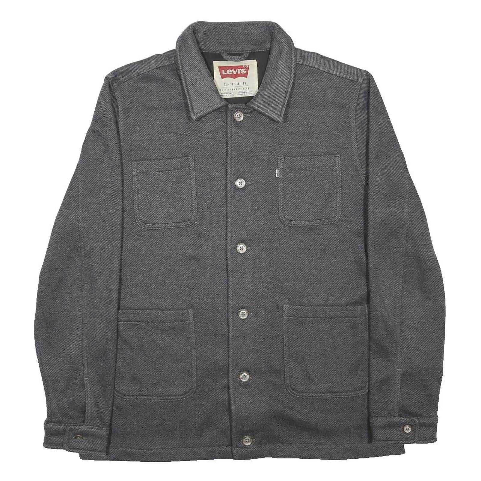 LEVI'S Mens Grey Button Jacket XL Cotton Blend Plain Casual Utility Outerwear