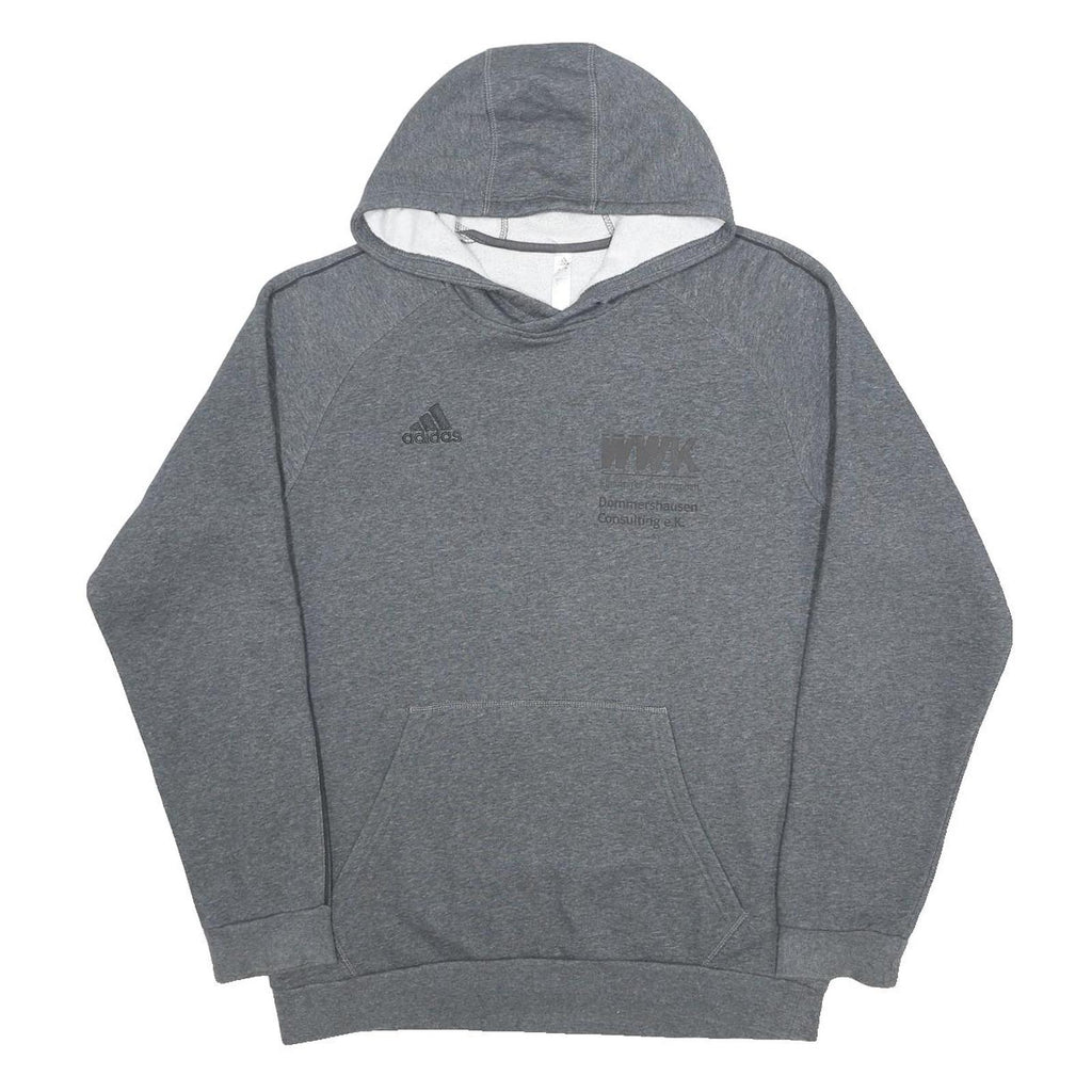 ADIDAS Mens Grey Hoodie L Cotton Blend Pullover Casual Sports Sweatshirt