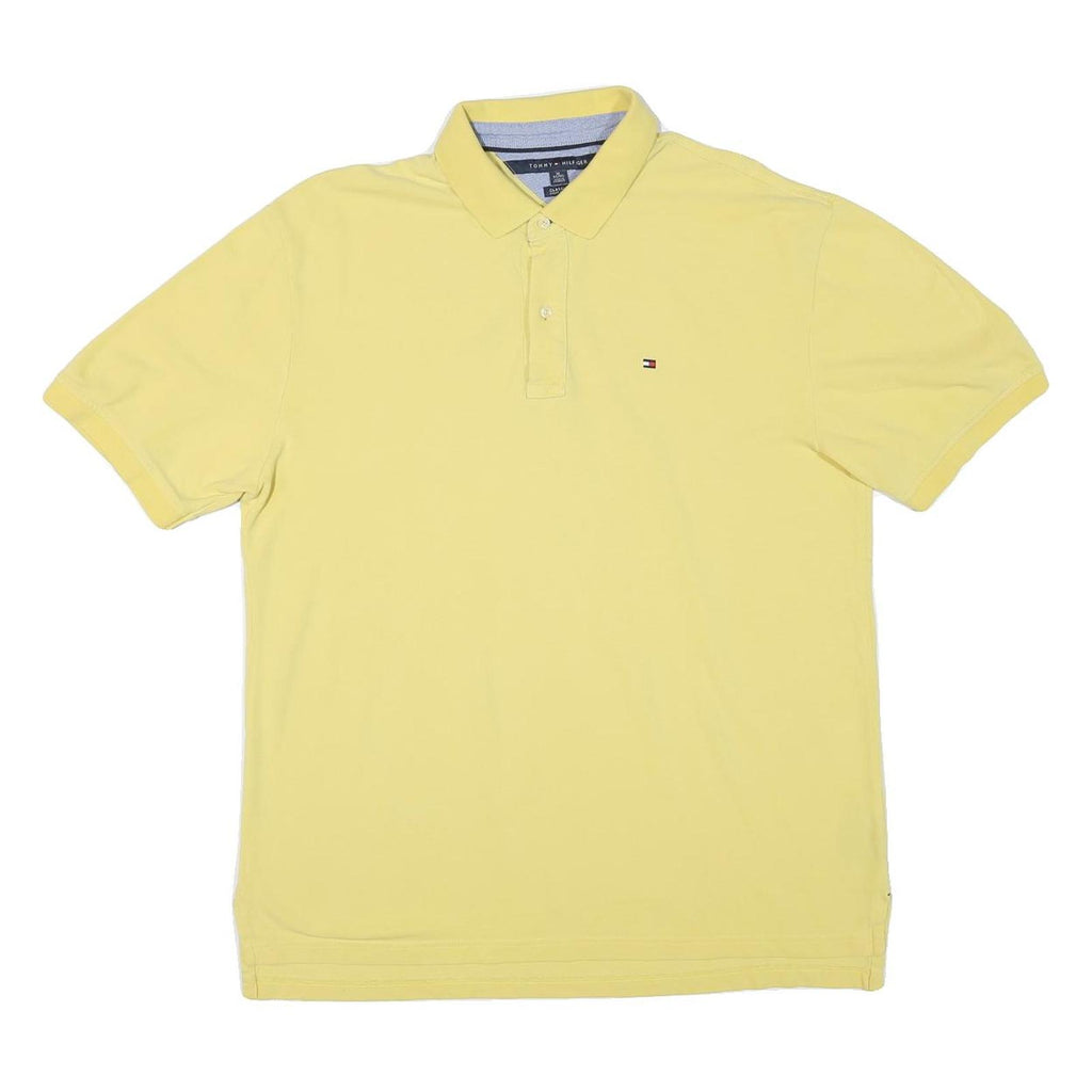 TOMMY HILFIGER Mens Yellow Short Sleeve Plain Polo Shirt XL Cotton Blend Classic