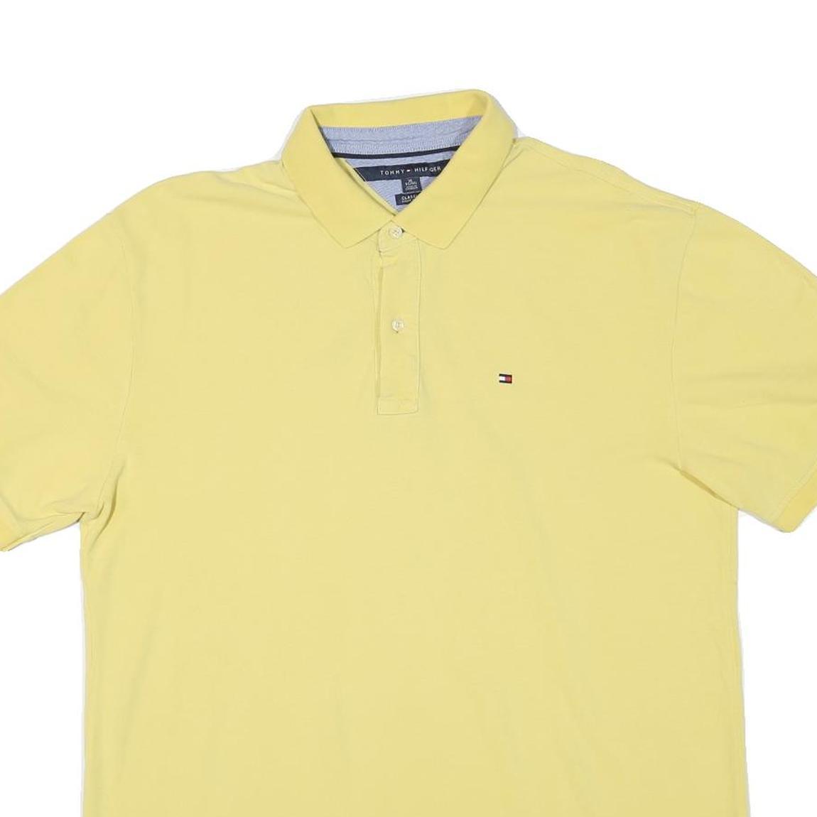 TOMMY HILFIGER Mens Yellow Short Sleeve Plain Polo Shirt XL Cotton Blend Classic
