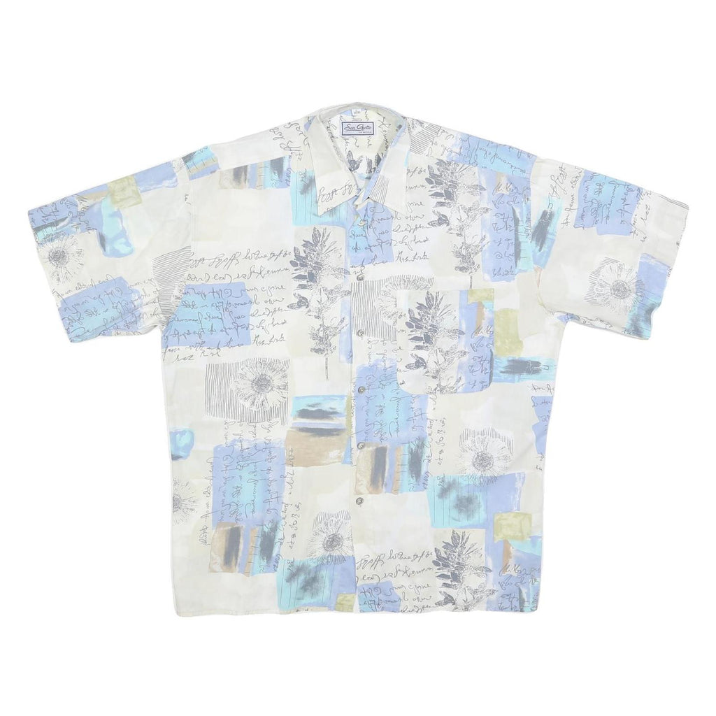 SAN GIOTTO Mens White & Blue Abstract Print Shirt L Vintage Cotton Blend