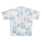 SAN GIOTTO Mens White & Blue Abstract Print Shirt L Vintage Cotton Blend