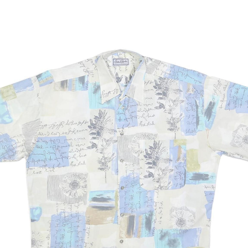 SAN GIOTTO Mens White & Blue Abstract Print Shirt L Vintage Cotton Blend