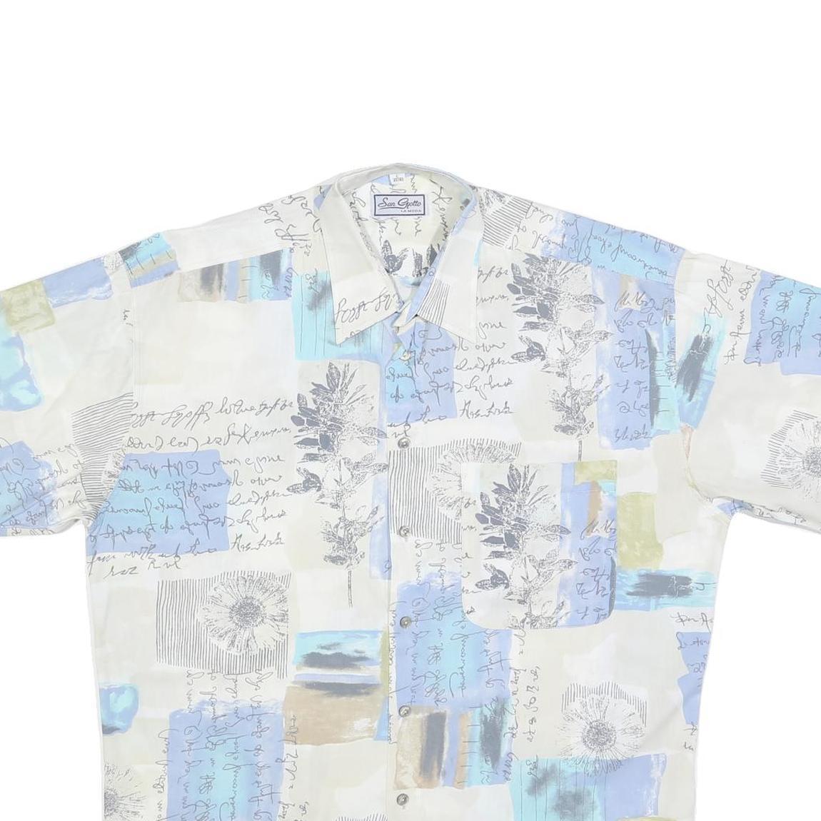 SAN GIOTTO Mens White & Blue Abstract Print Shirt L Vintage Cotton Blend