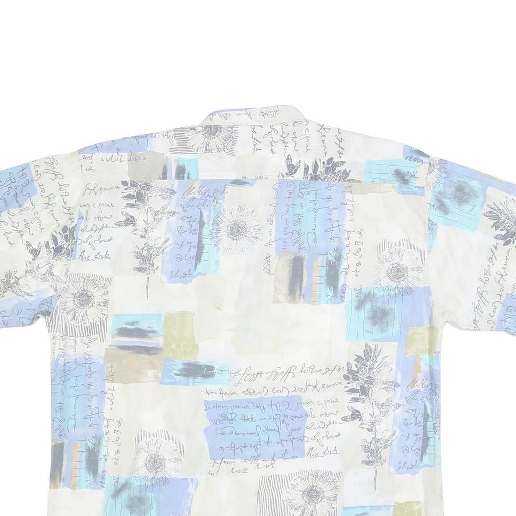 SAN GIOTTO Mens White & Blue Abstract Print Shirt L Vintage Cotton Blend