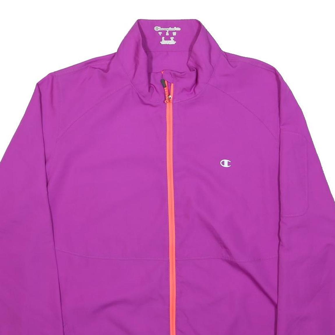 CHAMPION Womens Purple & Orange Zip Jacket L Polyester Athletic Casual