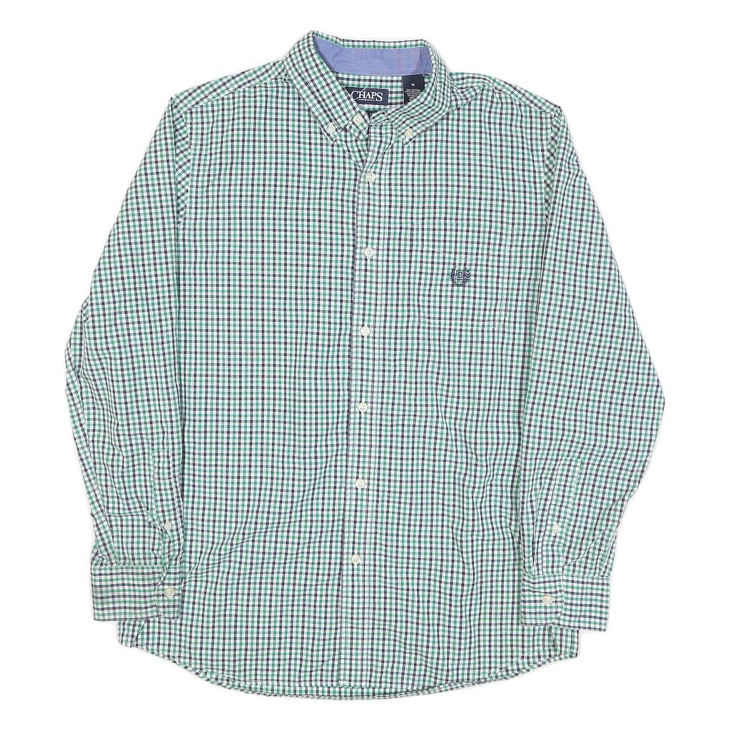 CHAPS Mens Green & Blue Checked Cotton Blend Shirt M Classic Button-Down Collar