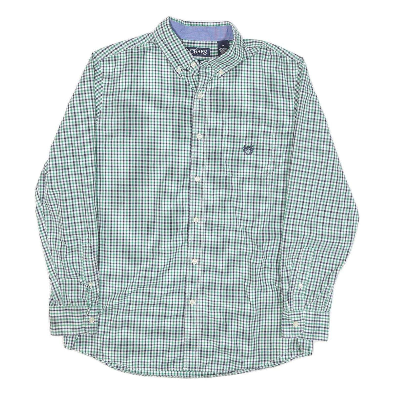 CHAPS Mens Green & Blue Checked Cotton Blend Shirt M Classic Button-Down Collar