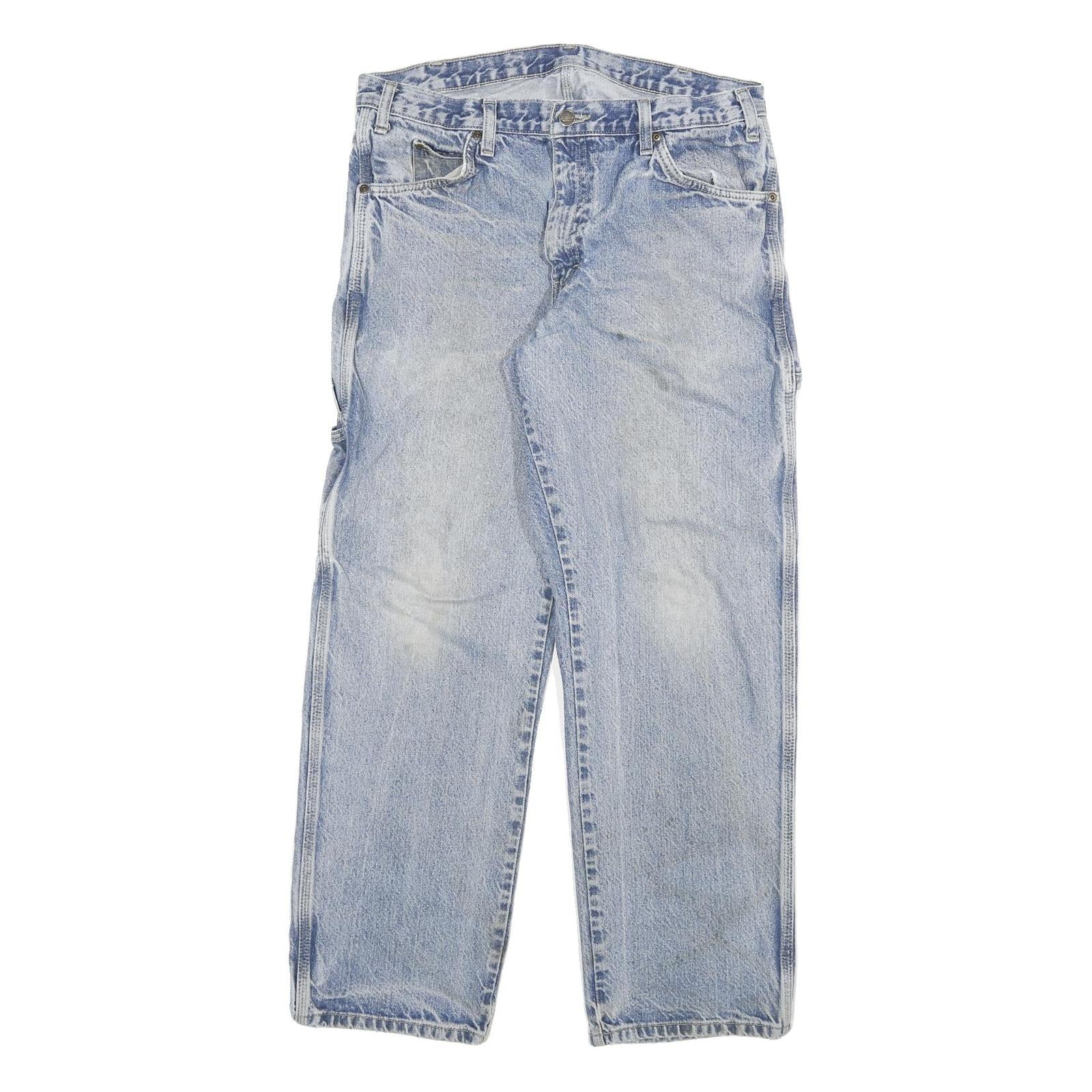 DICKIES Mens Regular Blue Denim Cotton Blend Jeans W32 L29 Workwear Zip Closure