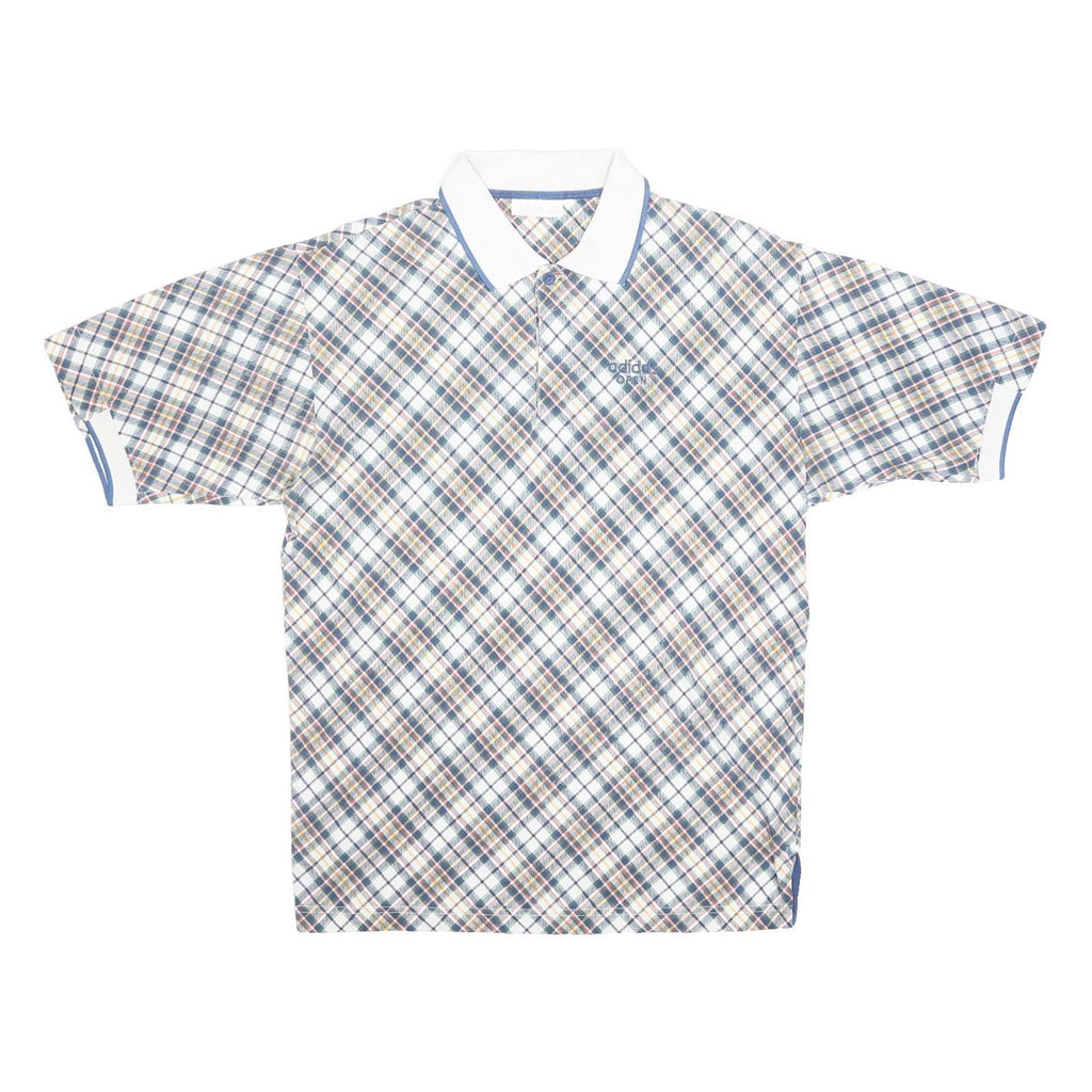ADIDAS Mens Blue White Check Polo Shirt S Classic Cotton Casual Summer