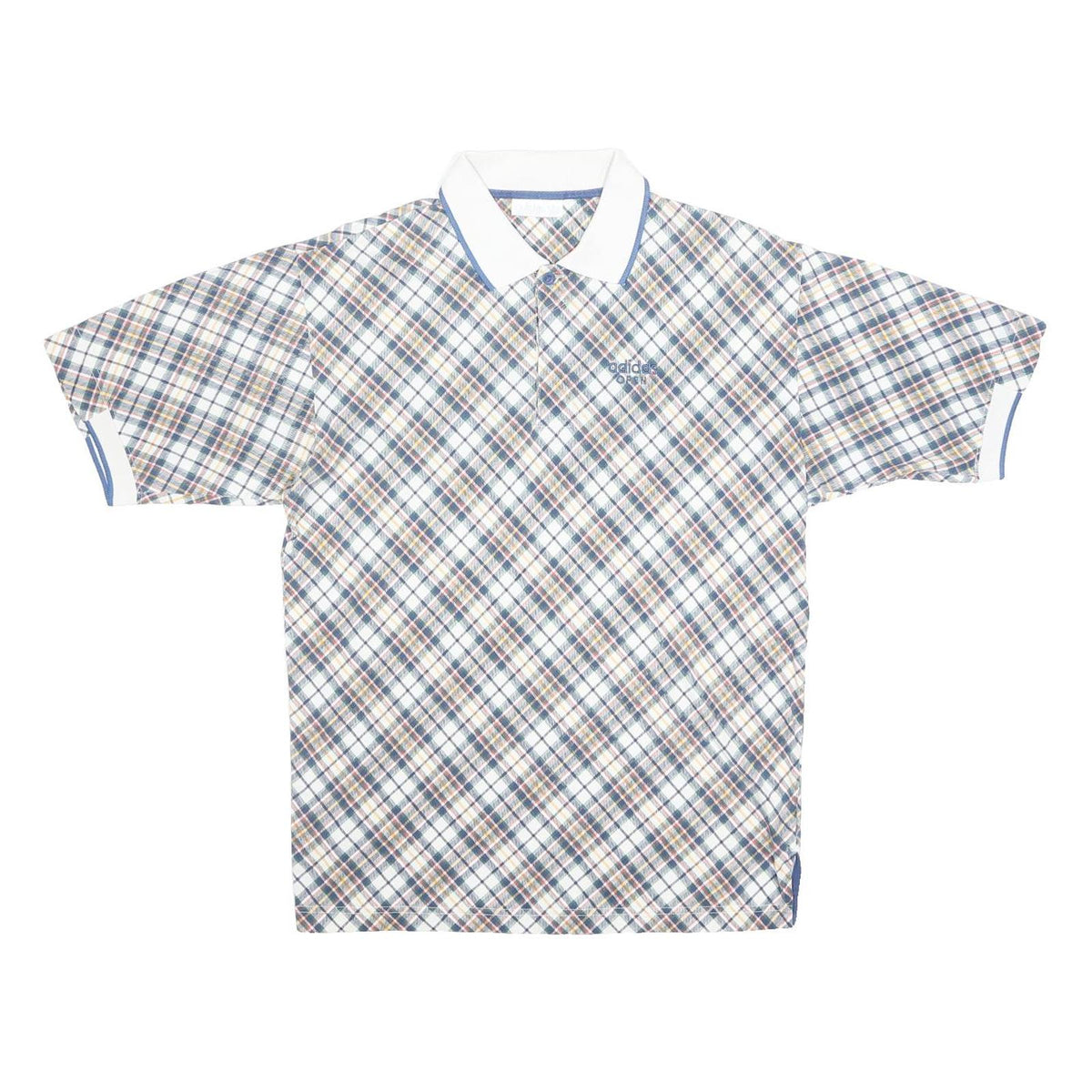 ADIDAS Mens Blue White Check Polo Shirt S Classic Cotton Casual Summer