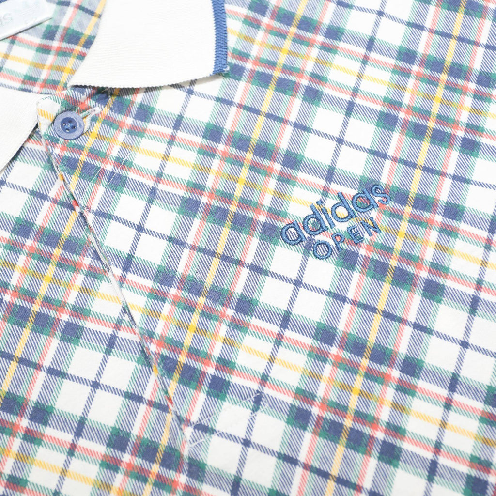 ADIDAS Mens Blue White Check Polo Shirt S Classic Cotton Casual Summer
