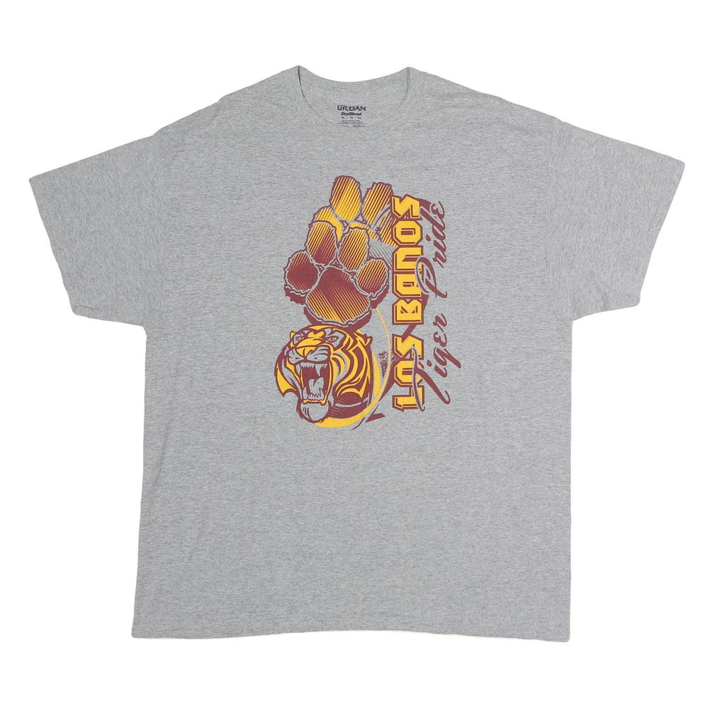 GILDAN Mens Grey Los Banos Tiger Pride Graphic T-Shirt XL Short Sleeve Crew Neck
