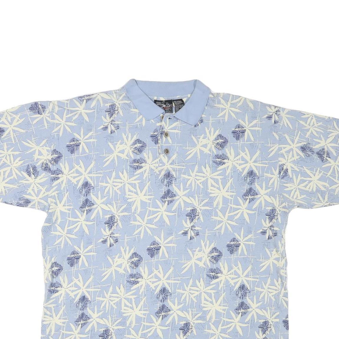 OP SPORT Mens Blue White Geometric Short Sleeve Polo Shirt M Casual Summer