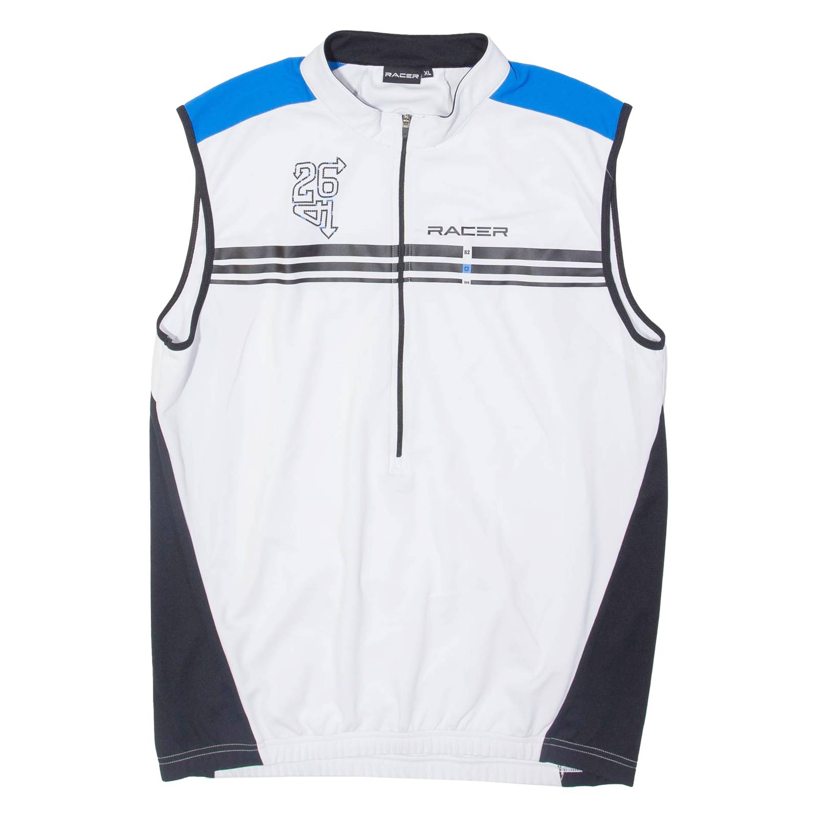 RACER Cycling Mens Jersey White Sleeveless 1/2 Zip XL