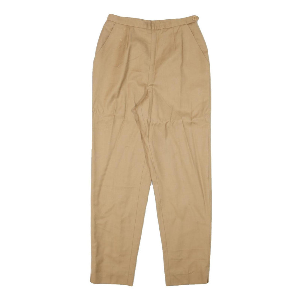 DAVID N Womens Wool Blend Beige Relaxed Straight Trousers W26 L28 Classic Fit