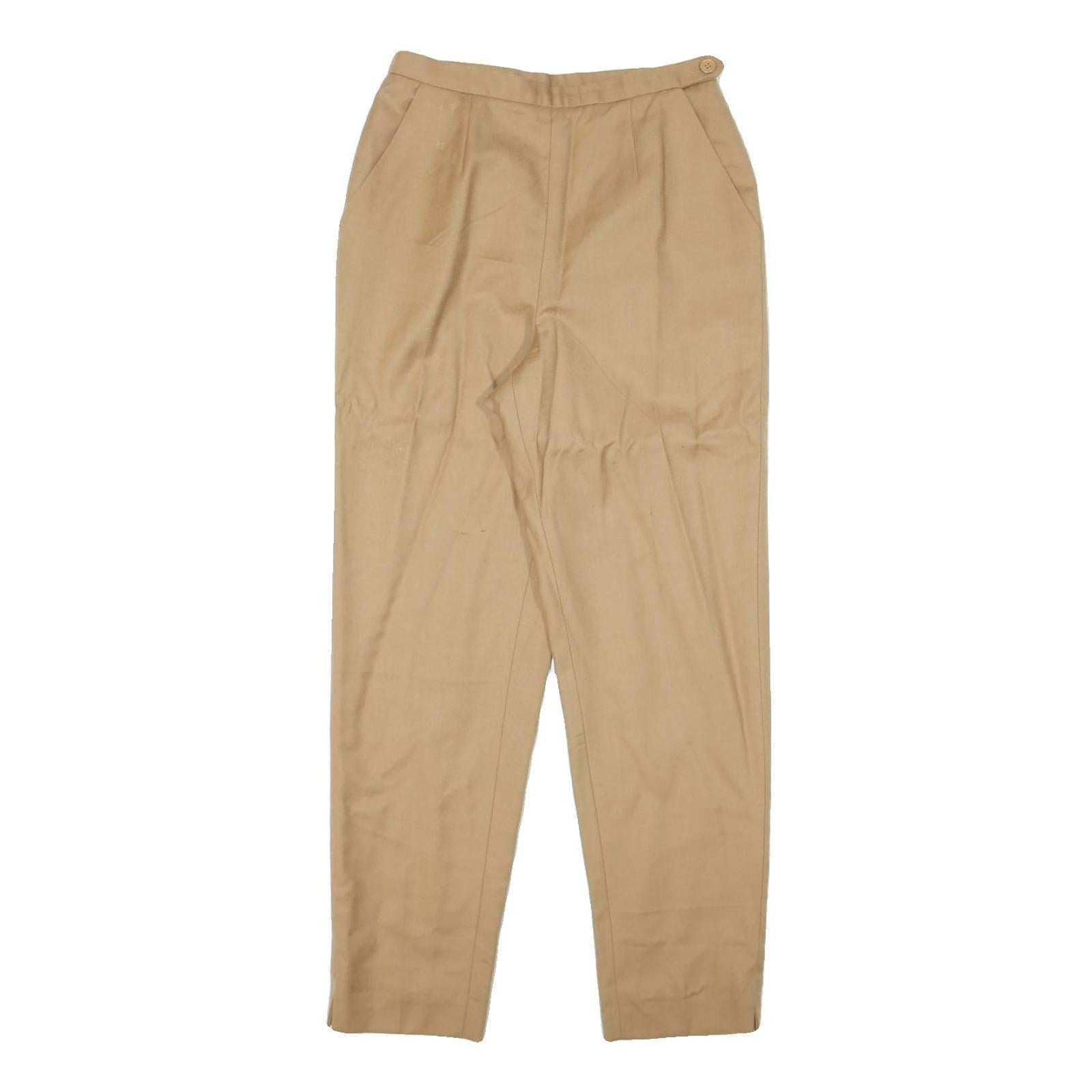 DAVID N Womens Wool Blend Beige Relaxed Straight Trousers W26 L28 Classic Fit