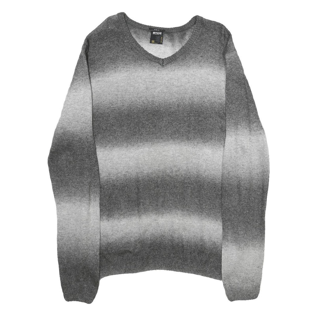 SMOG Mens Grey Patterned Jumper V-Neck Regular Fit M Knitwear Sweater