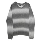 SMOG Mens Grey Patterned Jumper V-Neck Regular Fit M Knitwear Sweater