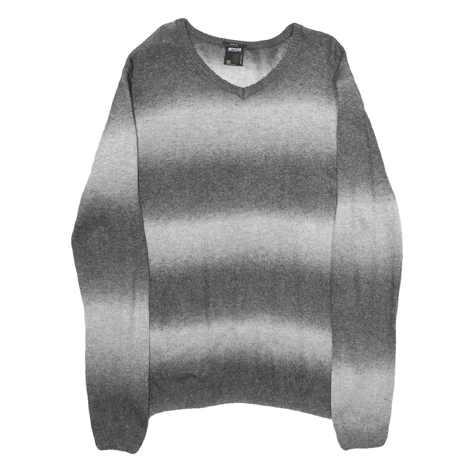 SMOG Mens Grey Patterned Jumper V-Neck Regular Fit M Knitwear Sweater