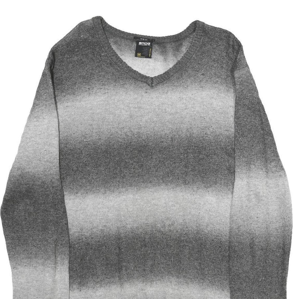 SMOG Mens Grey Patterned Jumper V-Neck Regular Fit M Knitwear Sweater