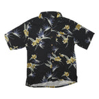 Mens Black Floral Cotton Blend Shirt M Casual Hawaiian Tropical Pattern