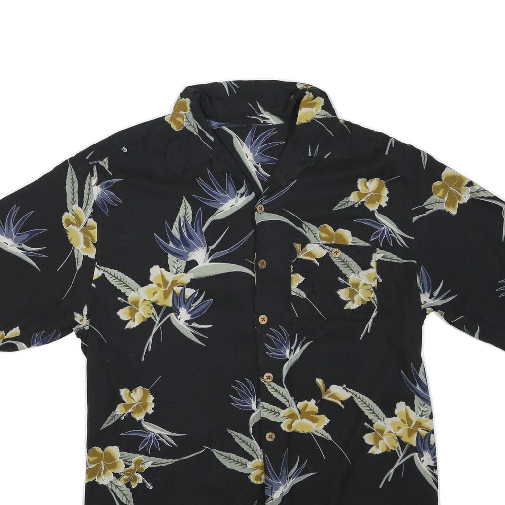 Mens Black Floral Cotton Blend Shirt M Casual Hawaiian Tropical Pattern