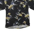 Mens Black Floral Cotton Blend Shirt M Casual Hawaiian Tropical Pattern