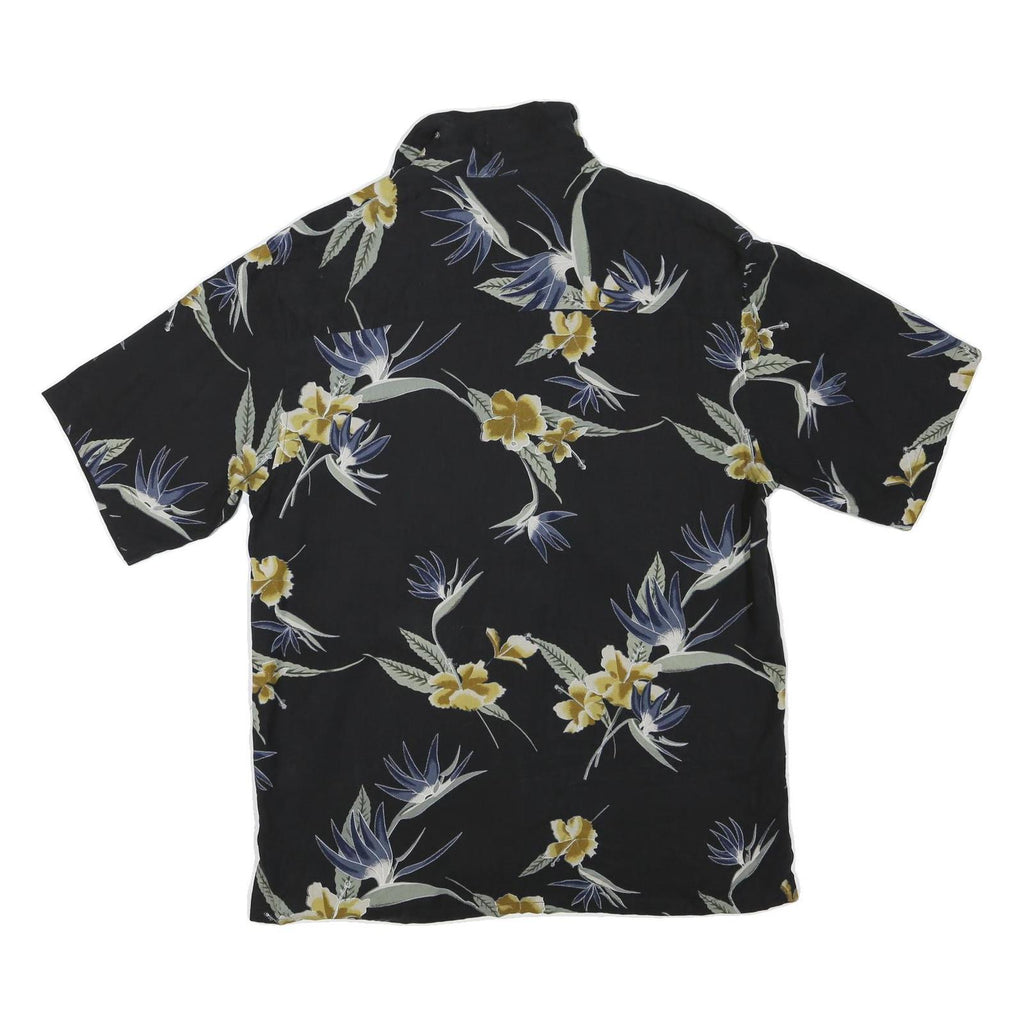 Mens Black Floral Cotton Blend Shirt M Casual Hawaiian Tropical Pattern