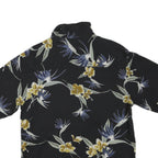 Mens Black Floral Cotton Blend Shirt M Casual Hawaiian Tropical Pattern