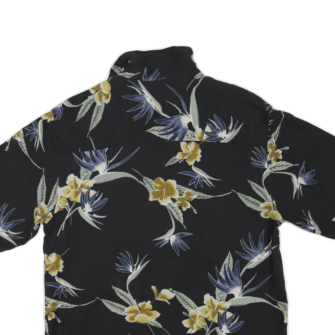 Mens Black Floral Cotton Blend Shirt M Casual Hawaiian Tropical Pattern