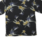 Mens Black Floral Cotton Blend Shirt M Casual Hawaiian Tropical Pattern