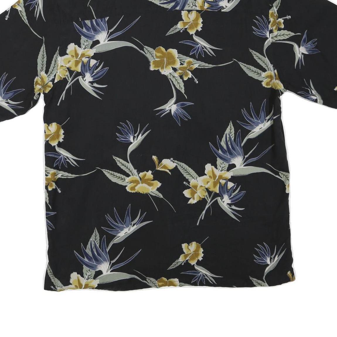 Mens Black Floral Cotton Blend Shirt M Casual Hawaiian Tropical Pattern