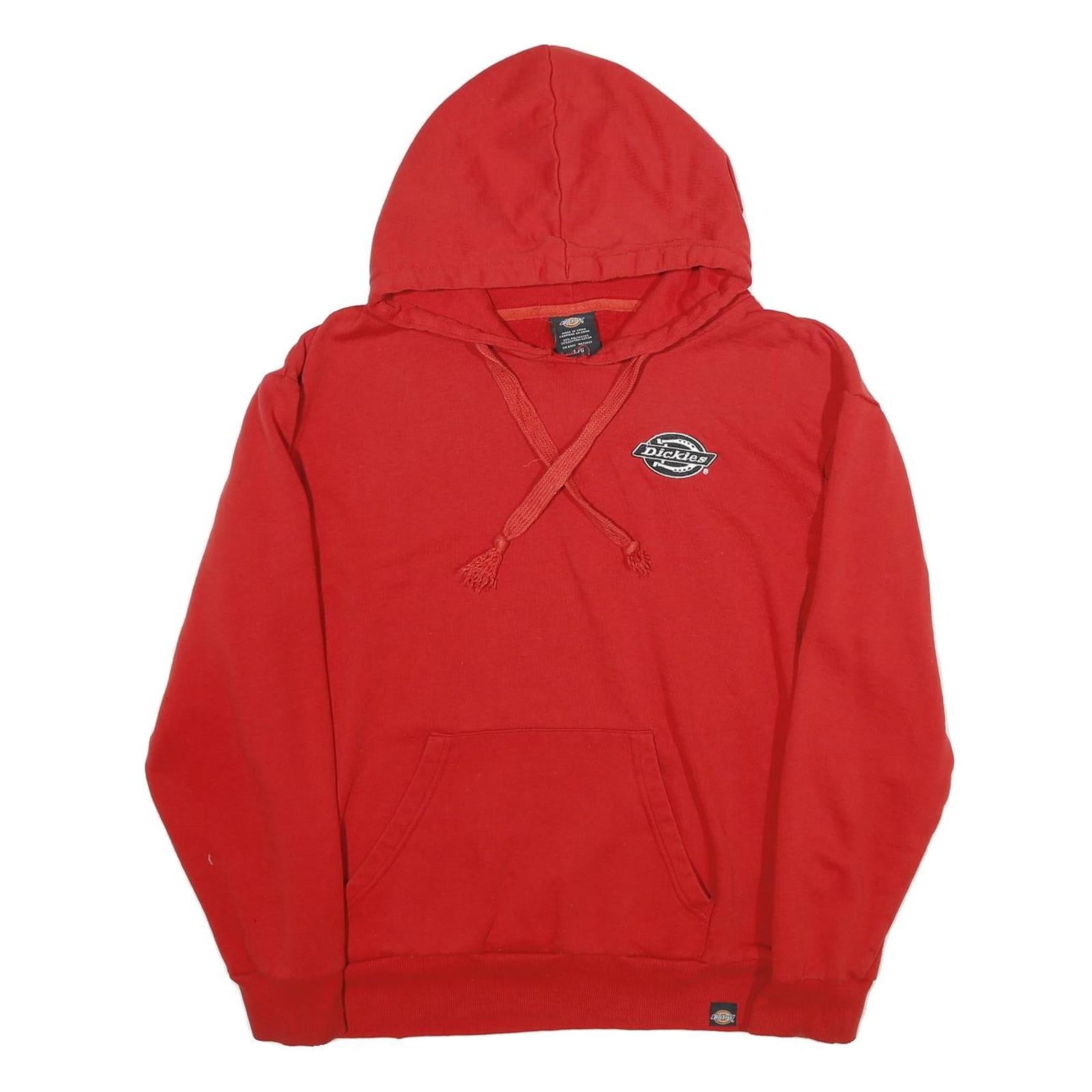 DICKIES Mens Red Hoodie L Cotton Pullover Workwear Casual Sweatshirt