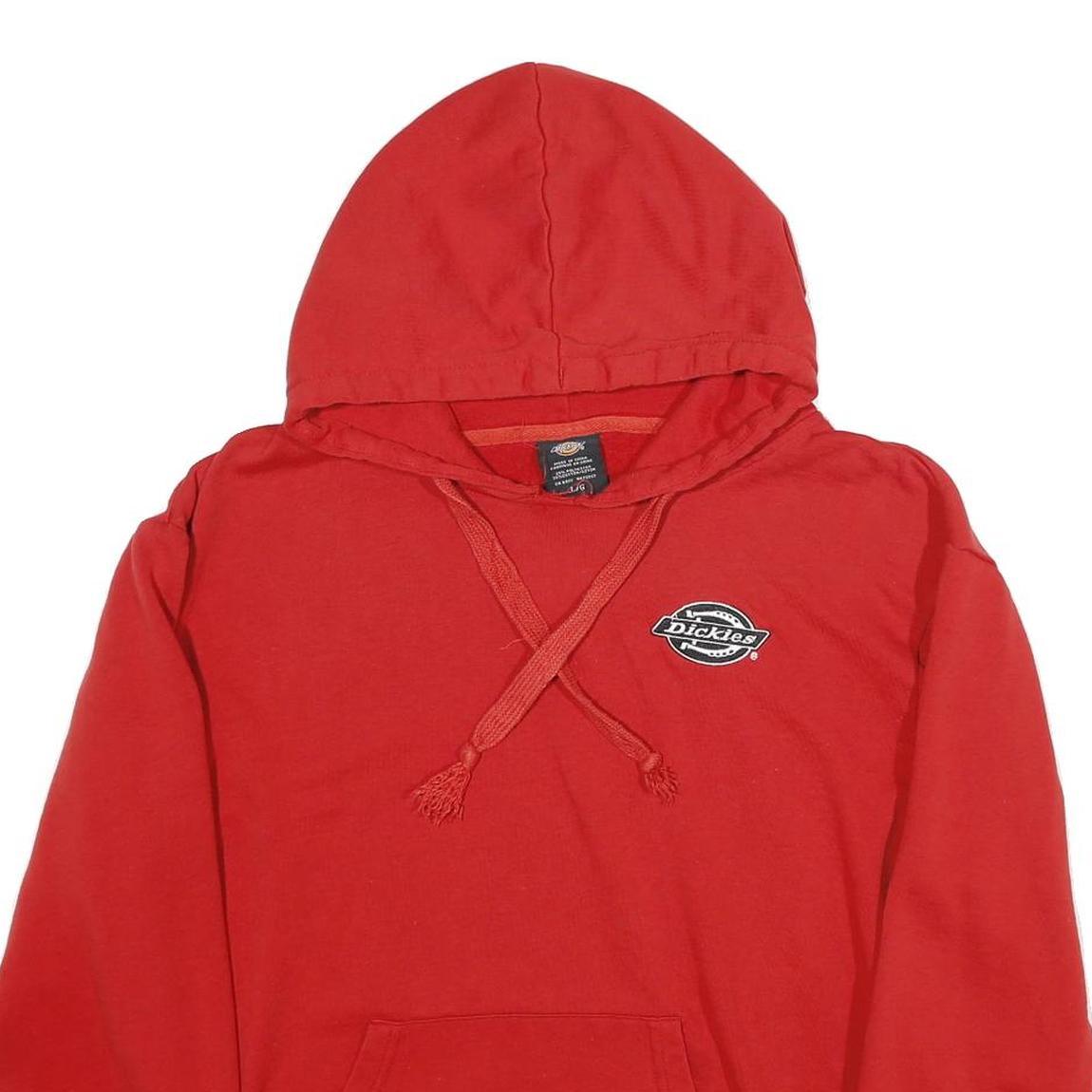 DICKIES Mens Red Hoodie L Cotton Pullover Workwear Casual Sweatshirt