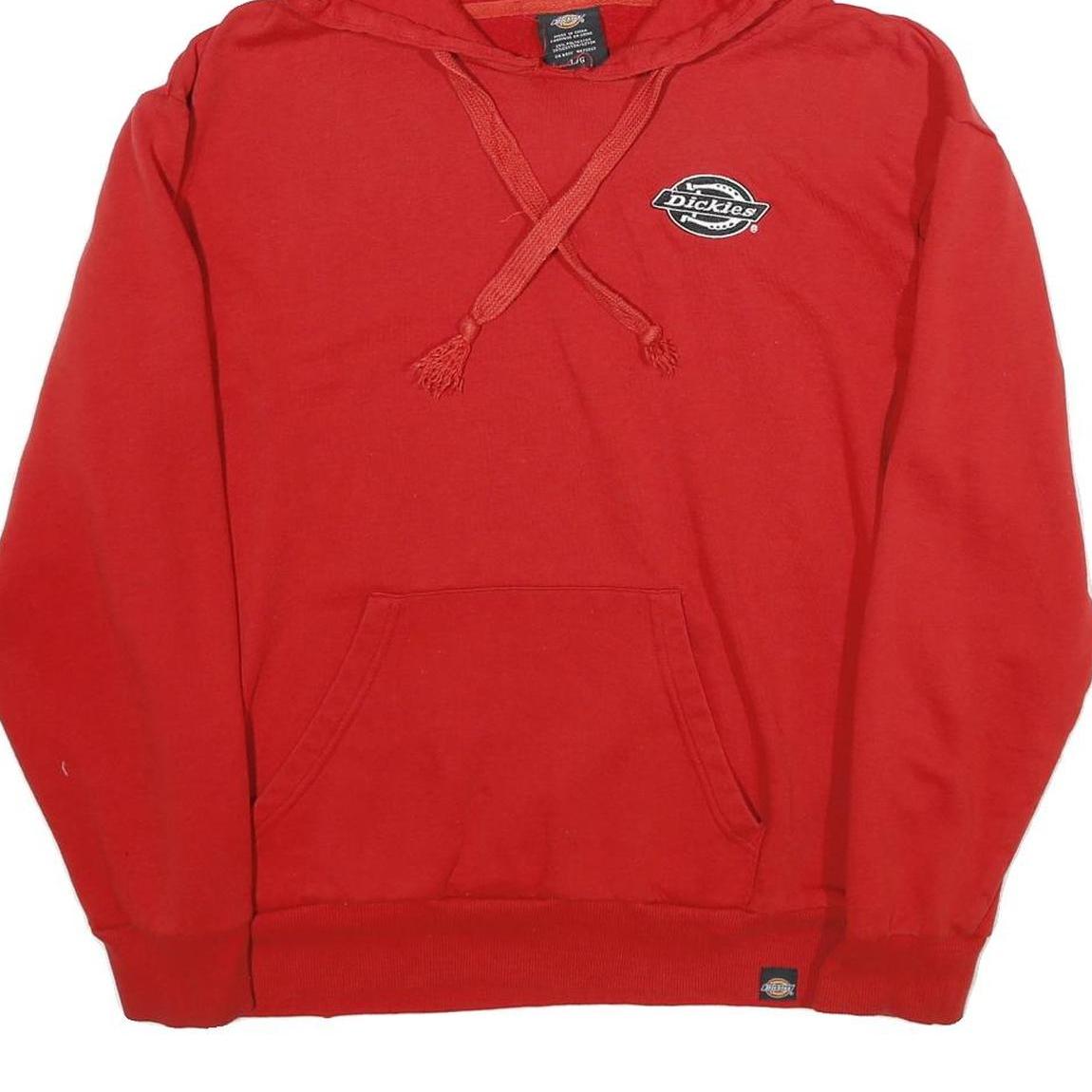 DICKIES Mens Red Hoodie L Cotton Pullover Workwear Casual Sweatshirt