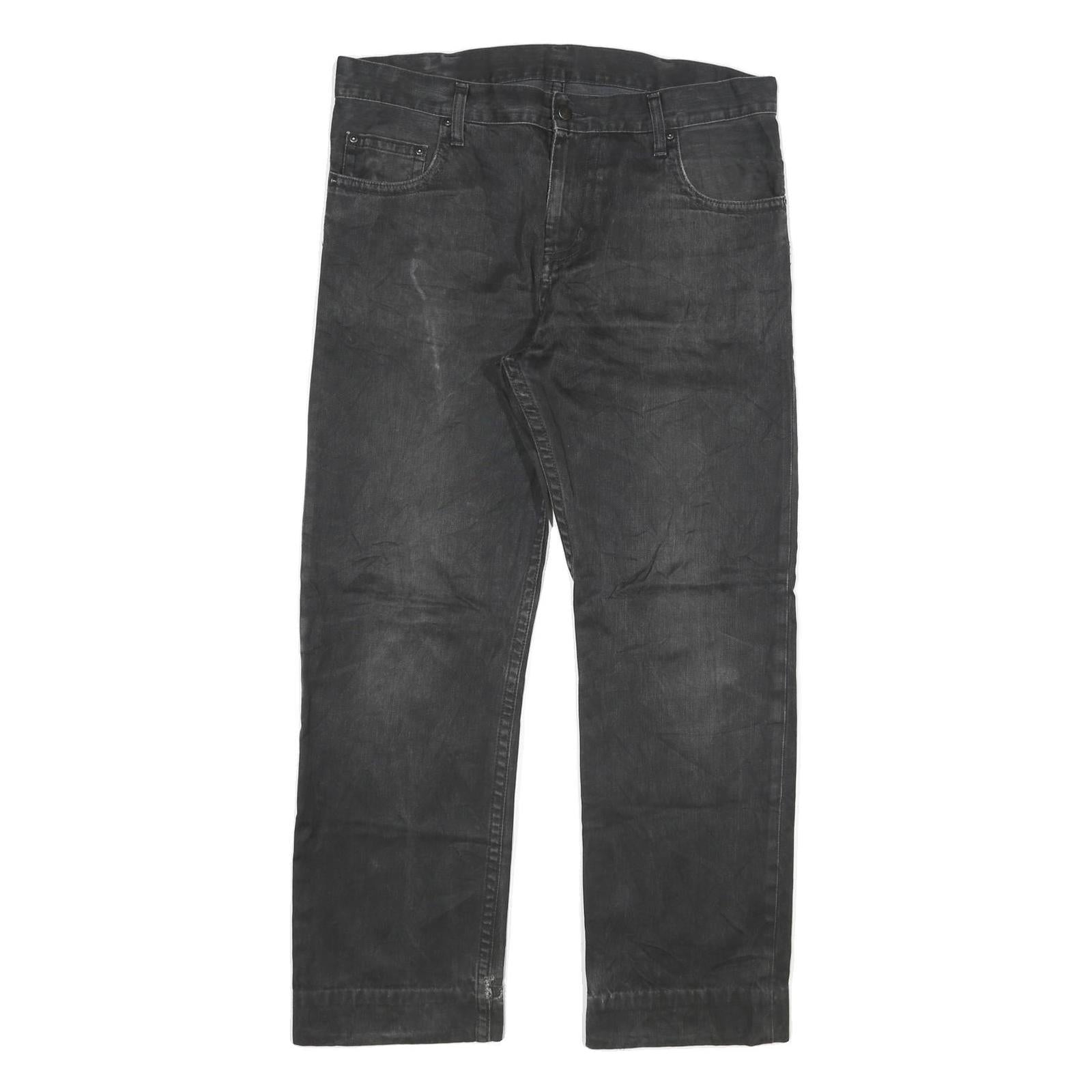 CARHARTT Mens Black Regular Straight Denim Light W36 L29 Cotton Blend Zip Jeans