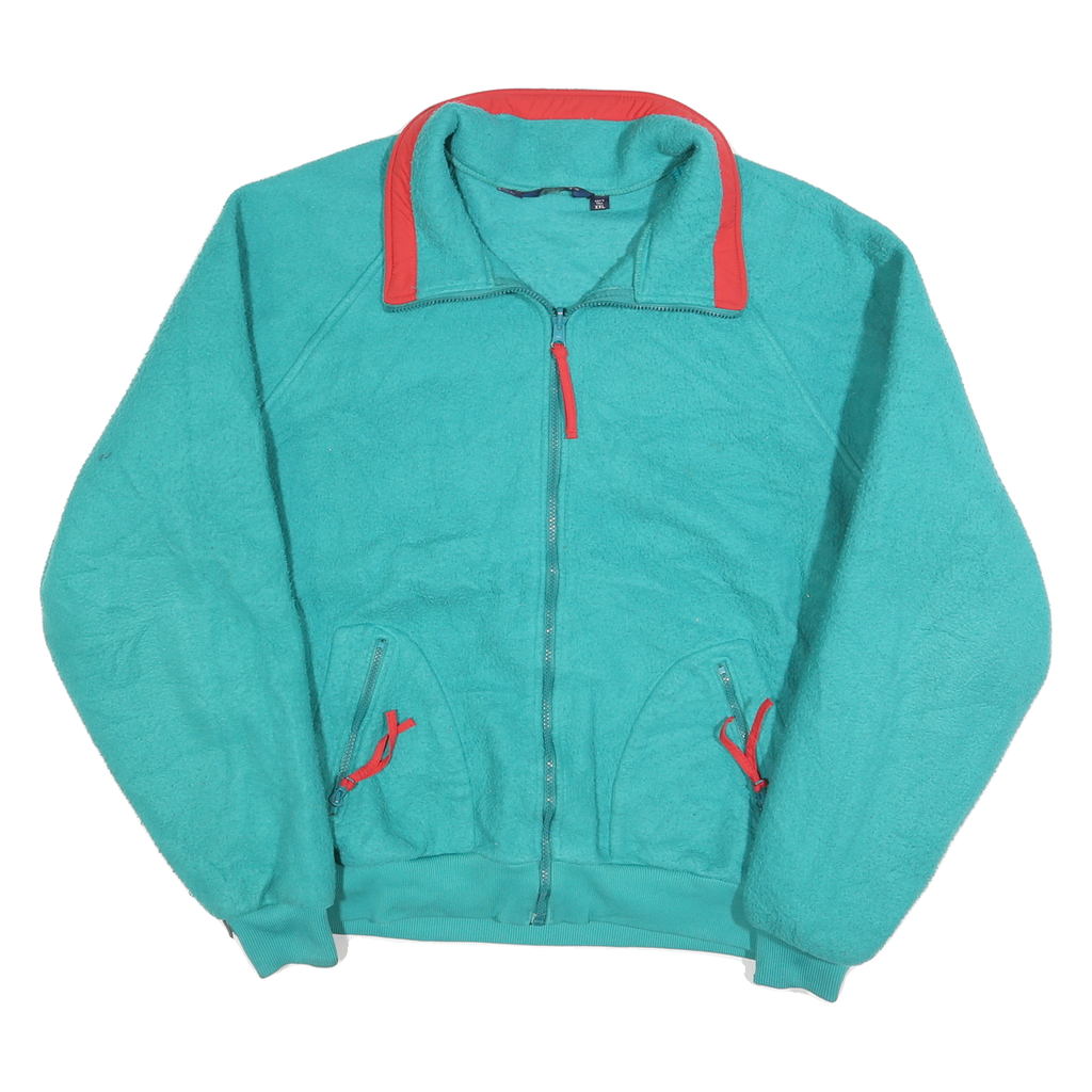 COLUMBIA Mens Turquoise Red Zip Up Polyester Fleece Jacket 2XL Warm Outdoor