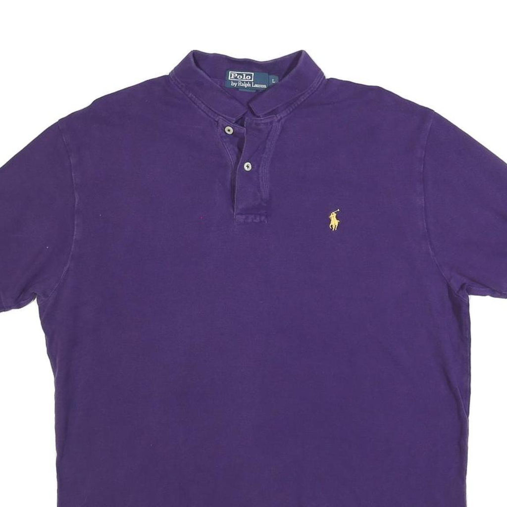 POLO RALPH LAUREN Mens Purple Short Sleeve Plain L Cotton Blend Polo Shirt