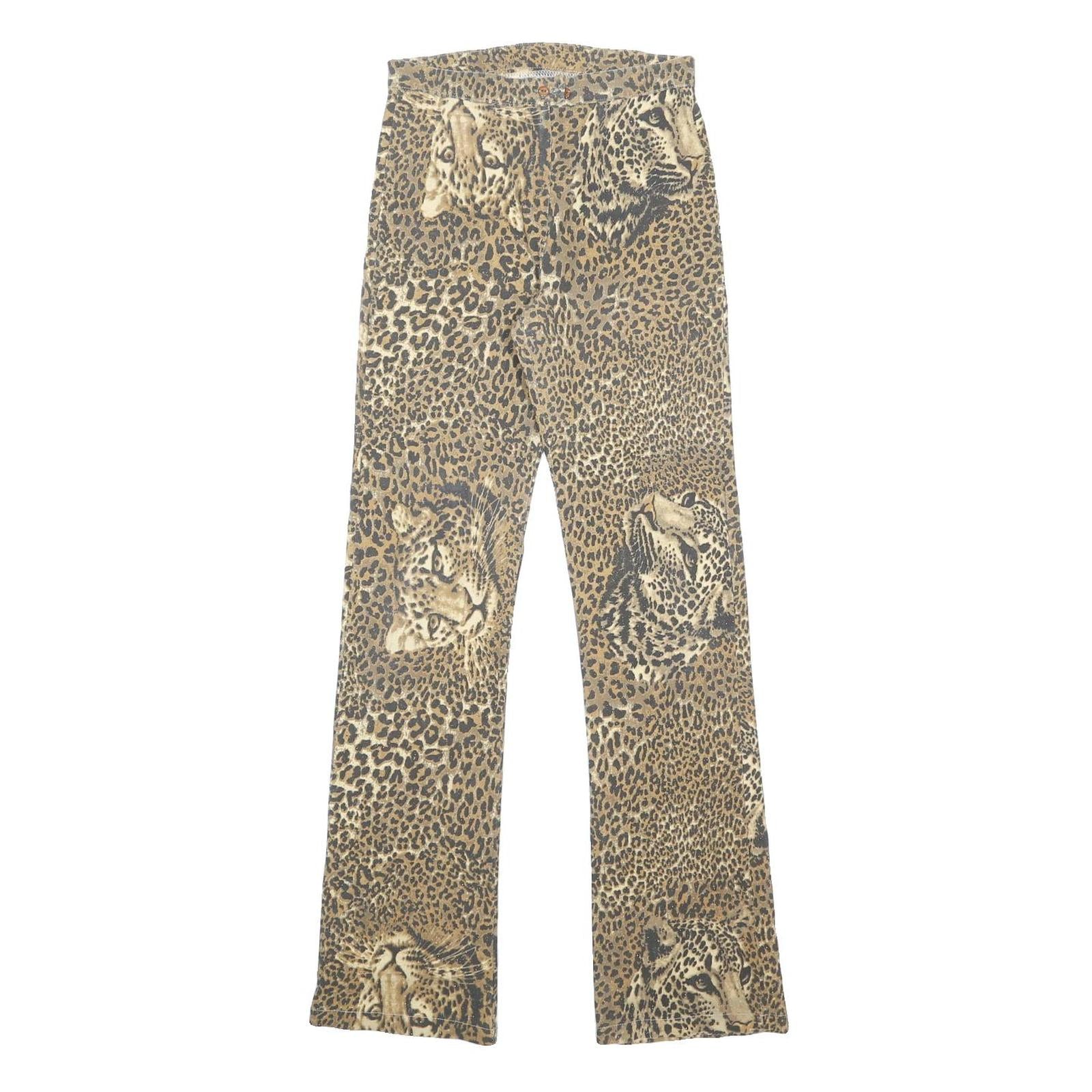 Womens Viscose Blend Beige Animal Print Regular Fit Straight Leg Trousers W26