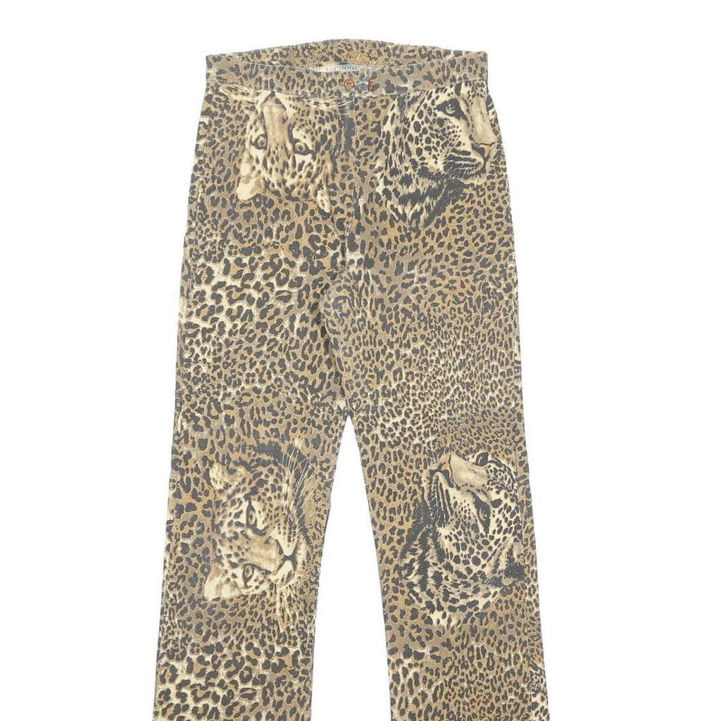 Womens Viscose Blend Beige Animal Print Regular Fit Straight Leg Trousers W26